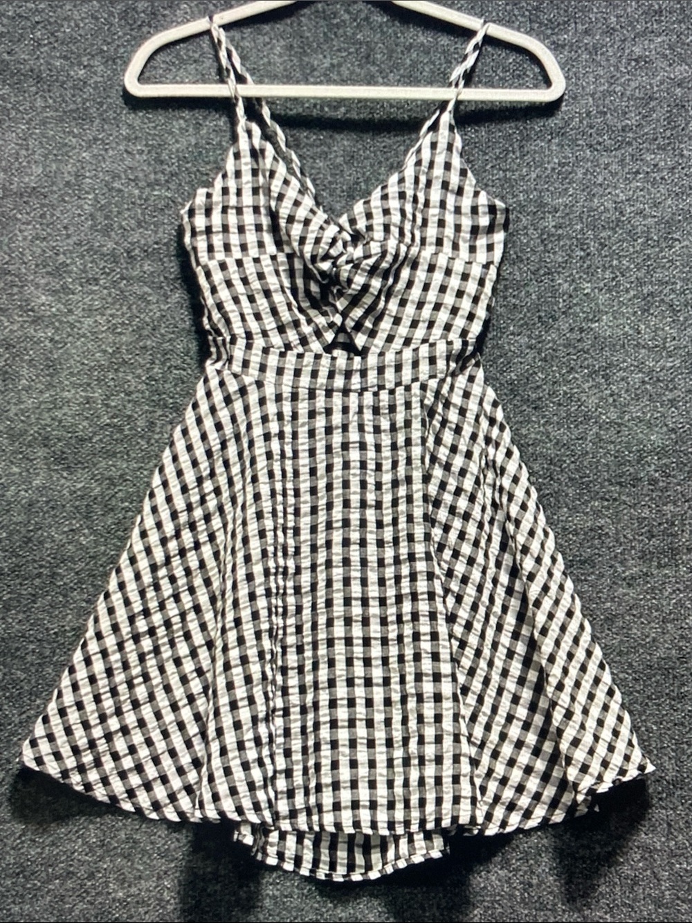 Black & White Gingham Spaghetti-Strap Mini Dress